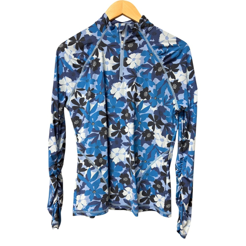 G/FORE Camo Floral Quarter Zip Pullover Womens M Blue Silky Golf Top Athleisure